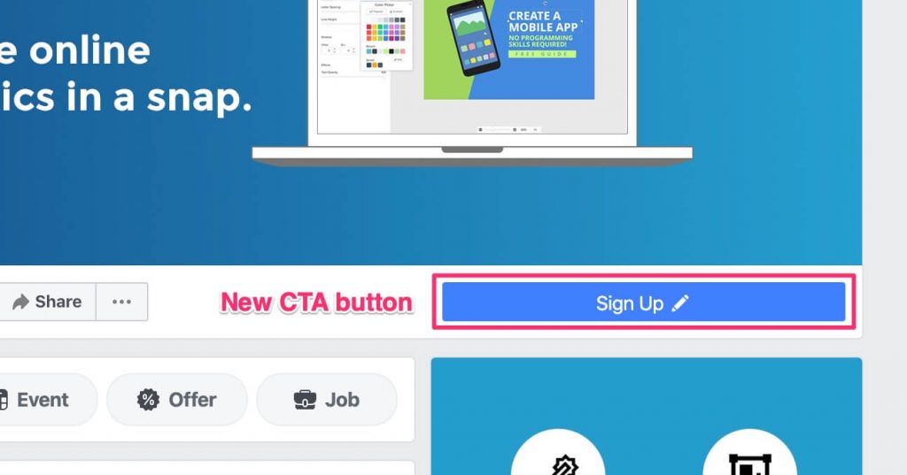 new CTA button on Facebook