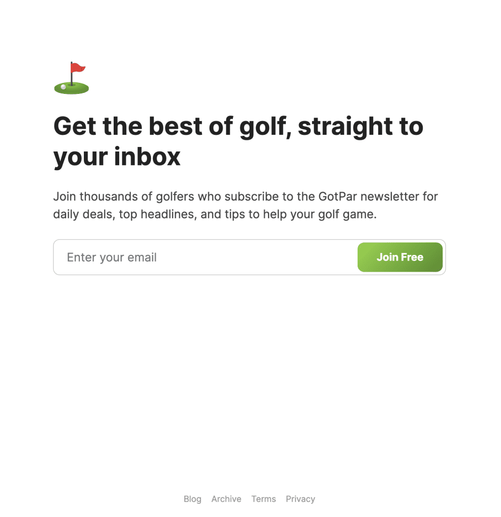 gotpar golf landing page