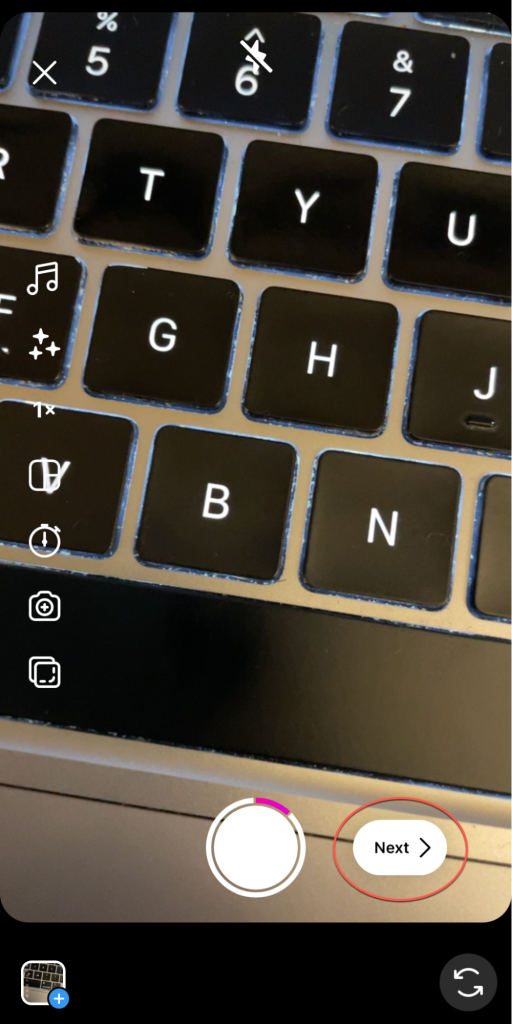 instagram reels next button