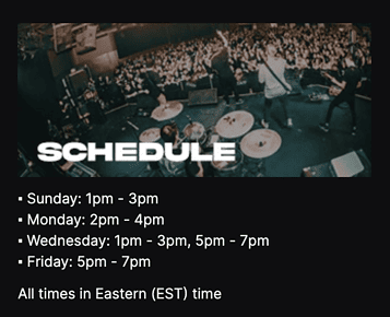 twitch stream schedule example